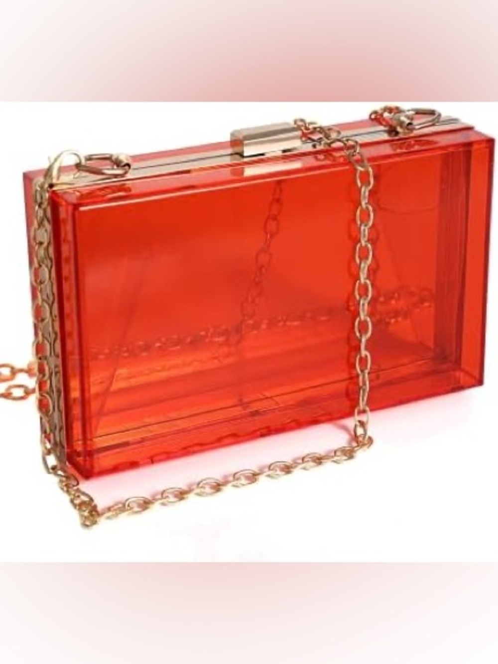 Red Clear Acrylic Box Clutch with Gold Chain